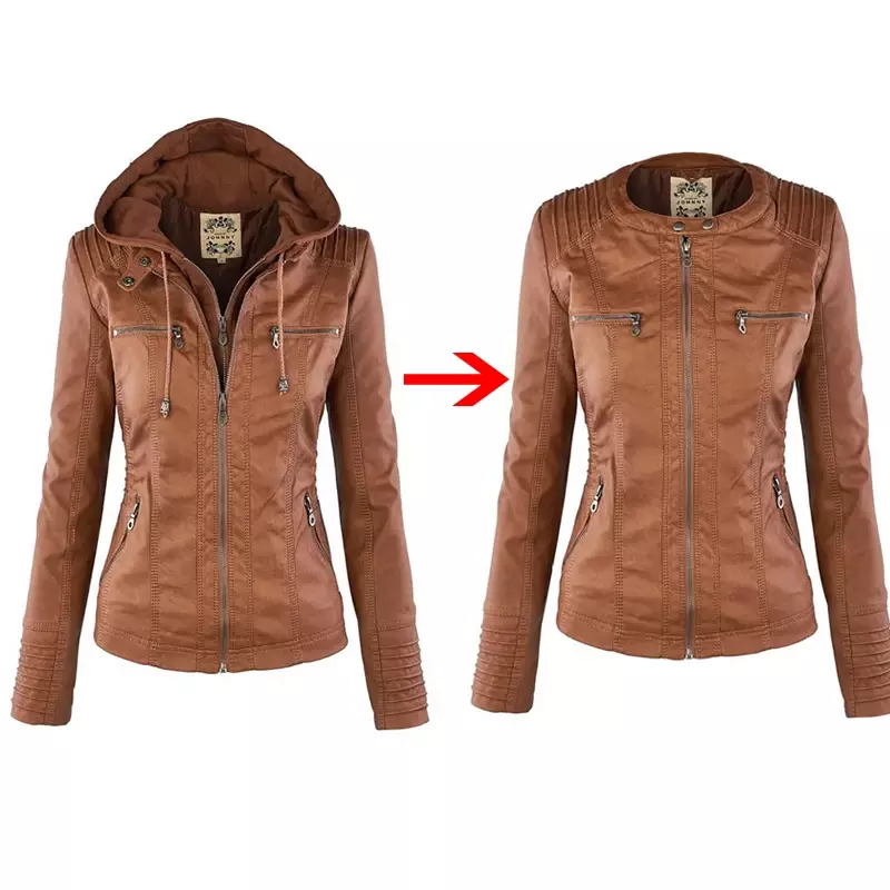 여성용 고딕 인조 가죽 재킷, 2023 후드, 겨울 가을 오토바이 재킷, 블랙 겉옷, PU 기본 재킷 코트