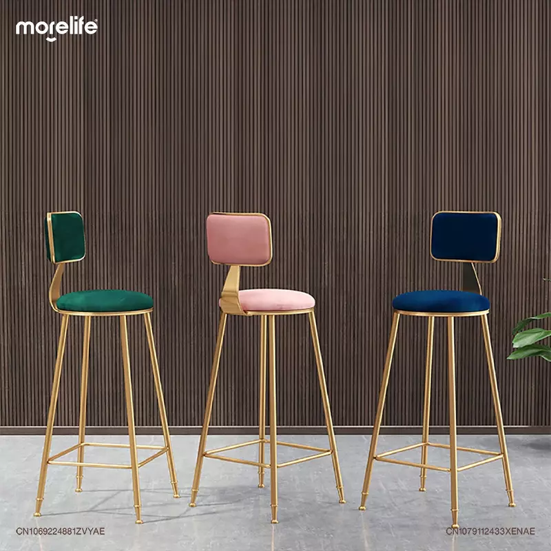 Nordic złota noga aksamitna tkanina krzesła barowe minimalistyczny nowoczesny stołek na ladę restauracja wyspa stół oparcie krzesło z wysokimi nogami