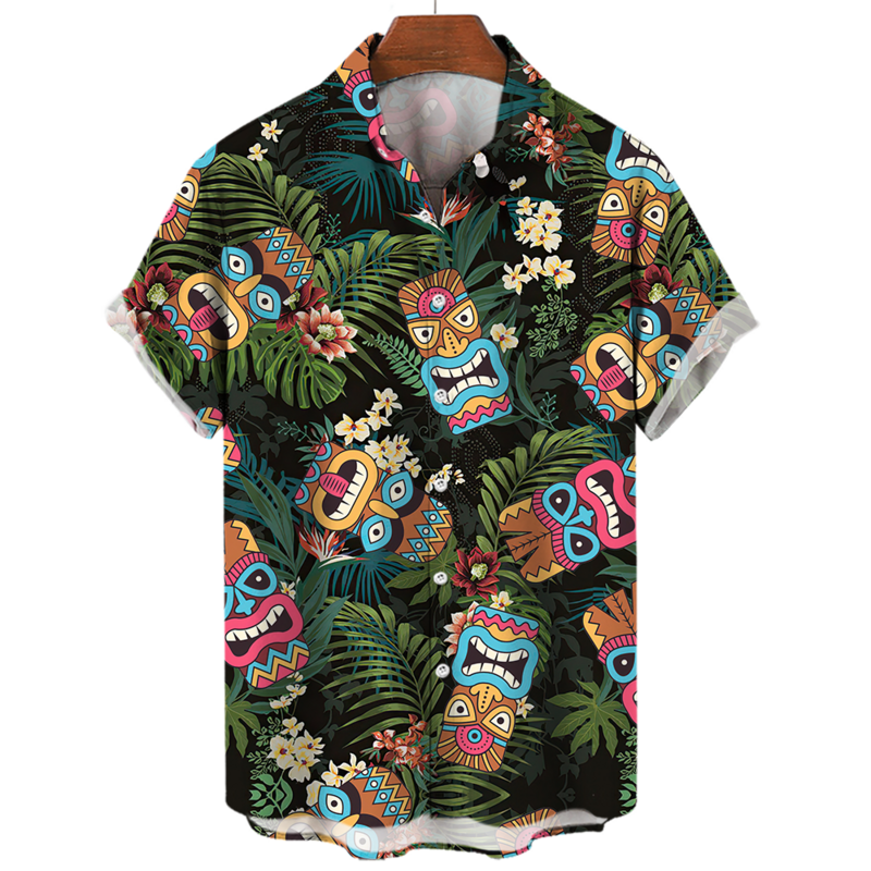 قميص رجالي بأكمام قصيرة تمثال كرتوني ، طراز هاواي ، قمصان مطبوعة غير رسمية ، توبات ، ملابس الشارع للرجال ، موضة جديدة ،