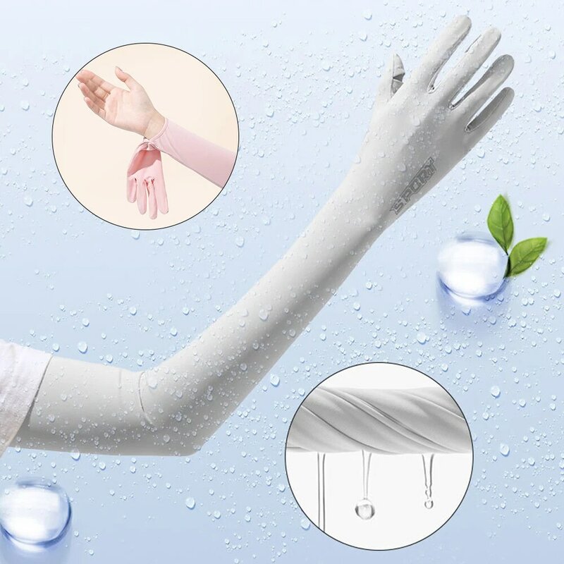 Extended Ice Silk Sunscreen Arm Sleeve Gloves Summer UV Sun Protection Sleeve Long Gloves Elasticity Antiskid Adjustable Flip