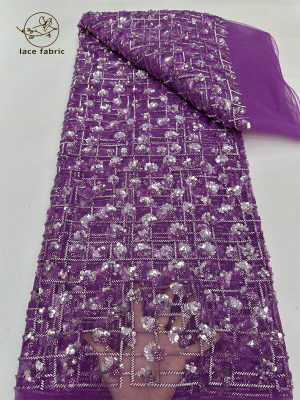 Luksusowe nigeryjskie ręcznie robione koronkowa tkanina z koralikami 2024 wysokiej jakości cekiny haft koralikowy afrykańskie francuskie koronkowe tkanina na sukienkę
