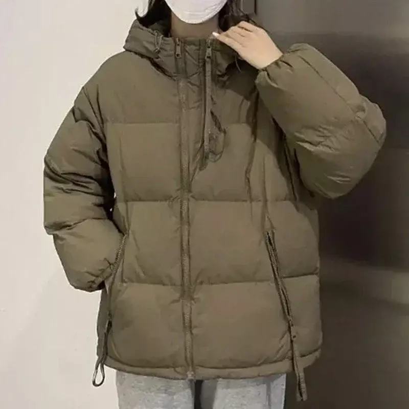Dolcevita invernale parka caldo donna coreano spessa cerniera allentata giacca con cappuccio Harajuku Solid Preppy Casual Puffer capispalla