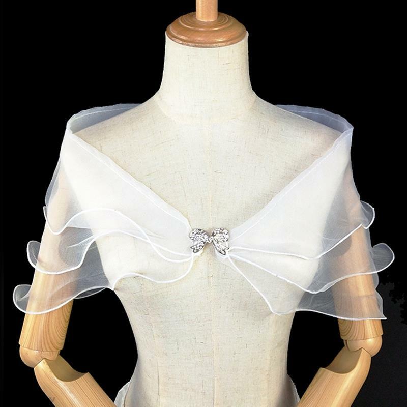 Off Shoulder Shawls Evening Party Wedding Cape Bridal Dresses Shrug Tops Lace Chiffon Cover Ups Bolero for Women Ruffle Collar