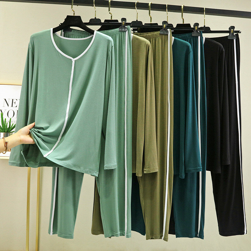 Комплект женский Fdfklak из 2 предметов, новинка 2023, весенне-осенний Ночной костюм, женская одежда для отдыха, пижама из модала, брюки с длинным рукавом, комплект для сна