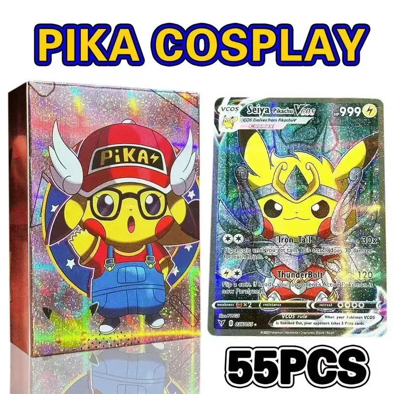 2024 Anime Holographic Pokemon Cards Pikachu Cosplay DIY Luffy Tanjirou One Piece Goku Eva Frieza Characters English Shiny Card