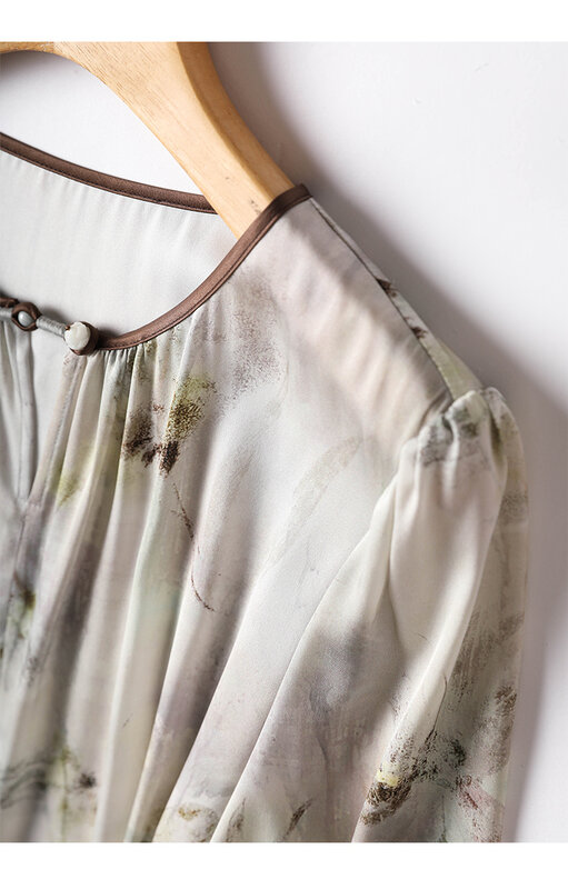 YCMYUNYAN-Blusa de chiffon vintage feminina, tops estampados três quartos, camisa com o pescoço, roupas soltas da moda, verão
