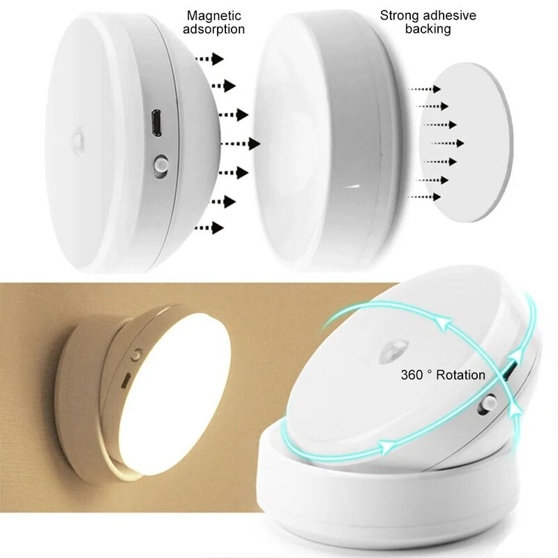 Lampu malam LED, lampu malam LED Sensor gerak SB pengisian cerdas induksi manusia di bawah kabinet lampu malam nirkabel lemari samping tempat tidur