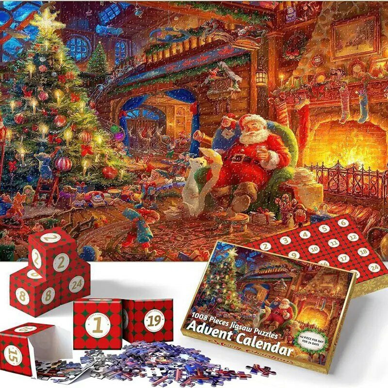 Papai Noel quebra-cabeças com árvore de Natal, jogos engraçados de descompressão, durável, fácil de instalar, família, 1000 pcs
