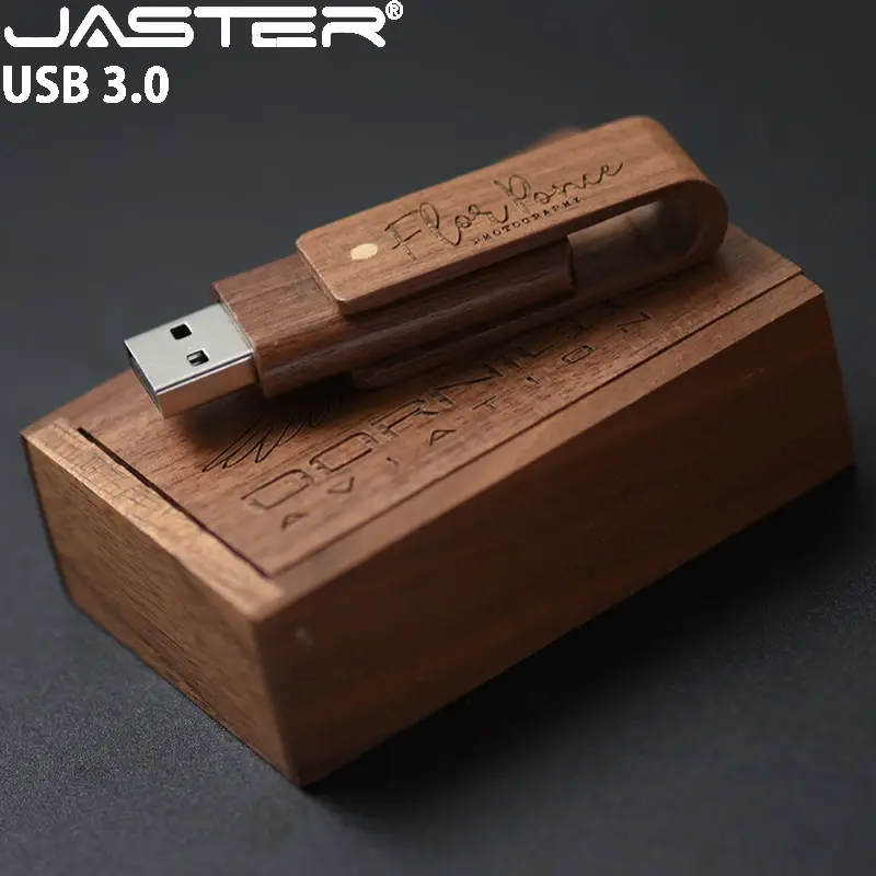 JASTER-memoria USB 3,0 con logotipo personalizado, Pendrive con caja de madera, 4GB, 8GB, 16GB, 32GB, 64GB, 128GB, regalo