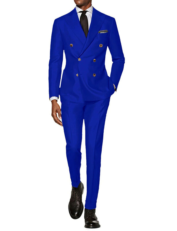 남성용 더블 브레스트 솔리드 컬러 신랑 착용 정장, 슬림핏 피크 라펠 턱시도, 이브닝 파티 재킷 바지, 2 피스