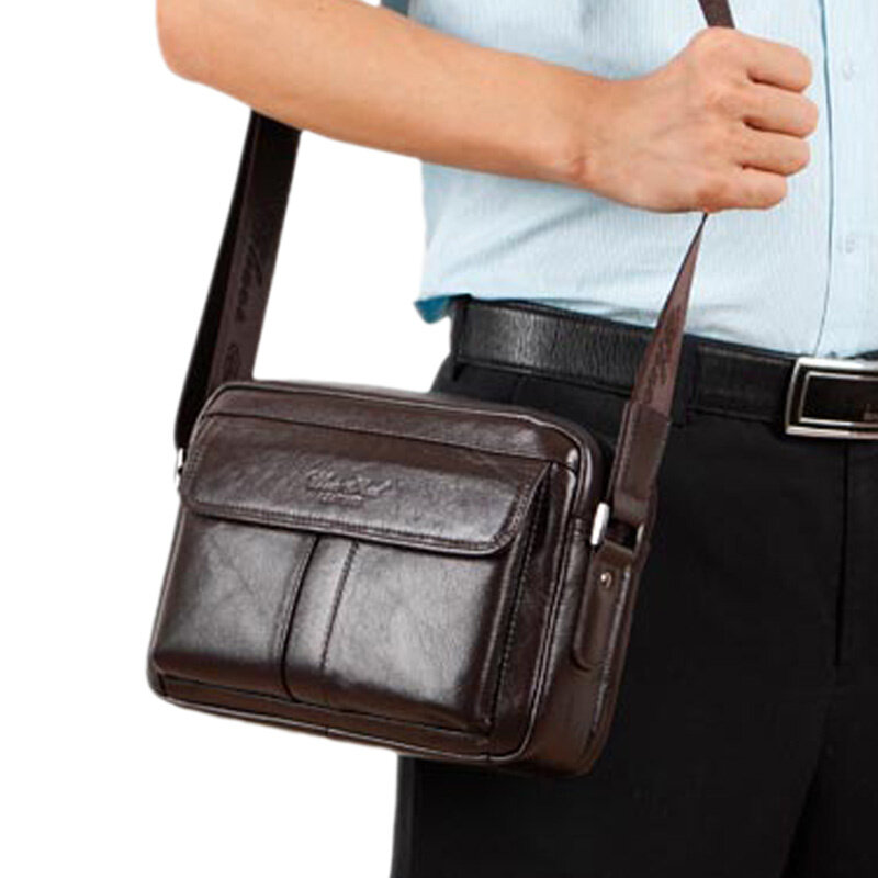 Tas selempang bahu pria kulit asli lapisan pertama kualitas tinggi tas bisnis desainer terkenal merek mewah