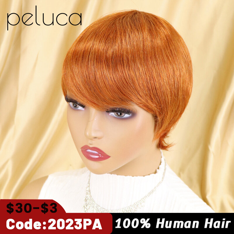 Kolorowe krótkie proste Bob Pixie ludzki włos peruka z grzywką dla kobiet brazylijski Remy włosy bez koronki bordowy czerwony tanie peruki blond