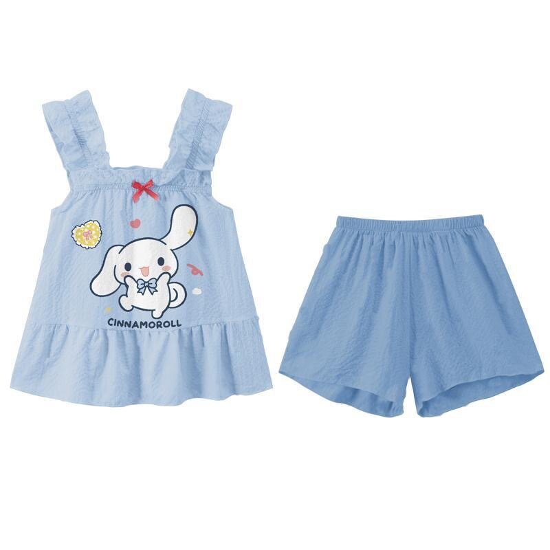 Kawaii Sanrio Kuromi Детские Мультяшные пижамы в стиле Cinnamoroll Милый мой Мелодия для девочек и мальчиков летний Домашний набор с коротким рукавом детский подарок