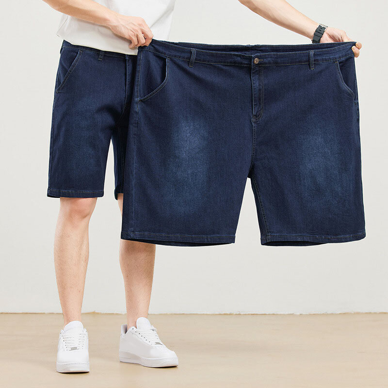 Summer Men Plus Denim Shorts Loose Stretch Big Size High-waisted Shorts 54 56