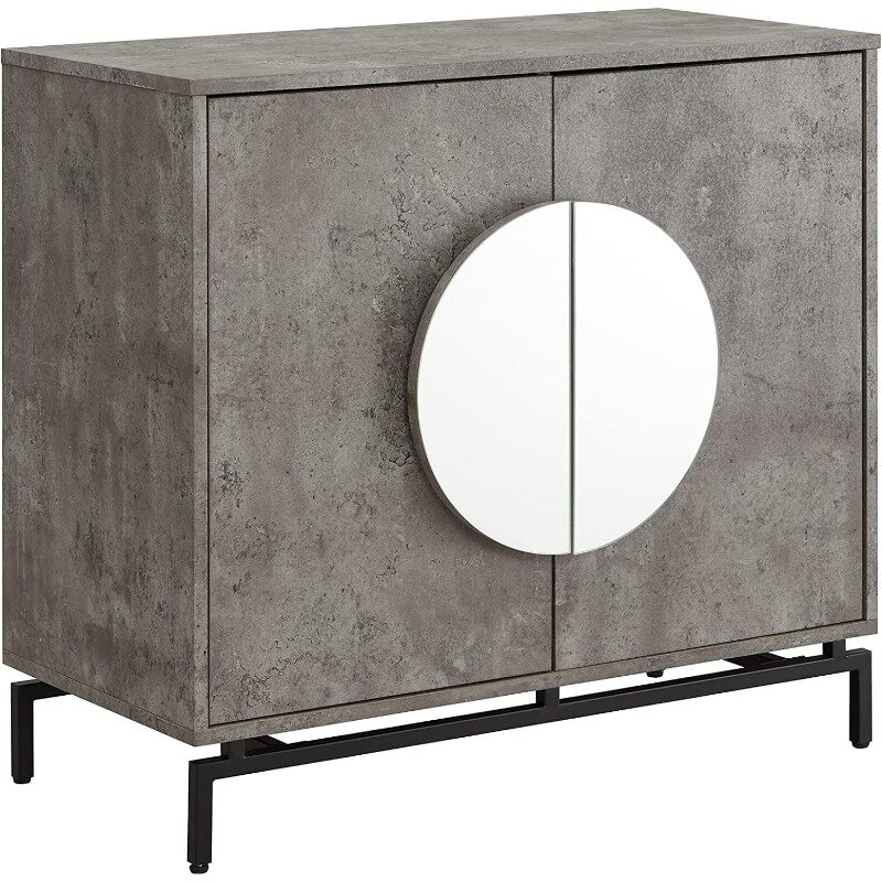 Современный цементный барный шкаф 31,5 дюйма, деревянный шкаф с двумя дверцами и полумесячными ручками, шкаф для хранения