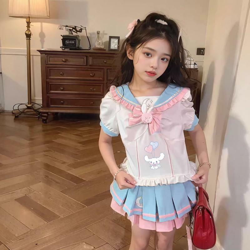 Милая Летняя униформа Sanrios для девочек в стиле "Лолита Jk", детская плиссированная юбка с коротким рукавом, милое платье принцессы, подарки