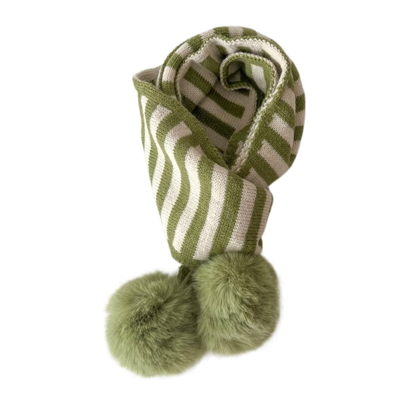Мягкий и удобный зимний шарф для детей с игривыми украшениями из помпонов. Стильный полосатый шарф для детей в подарок.