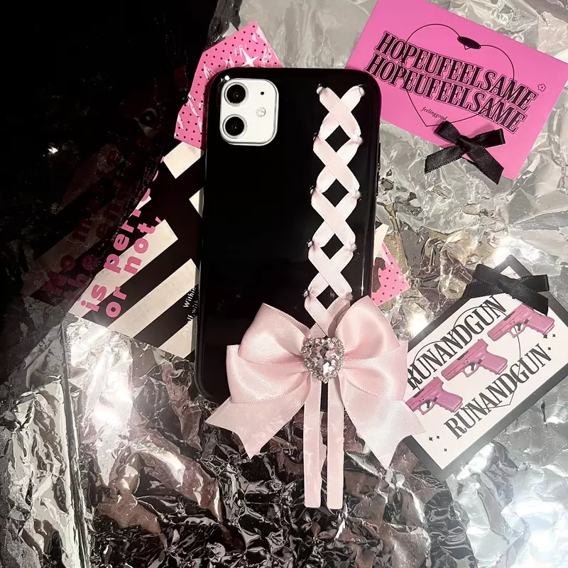 Dophee Original Lolita strass Bow Soft Case cover per telefono adatto per mele IPhone 12 13 14 15 Promax Y2K Subculture Women