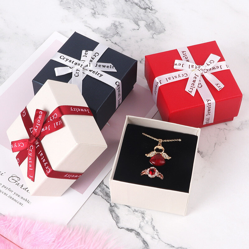 Caja de cartón para embalaje de anillos, caja de regalo cuadrada de 7x7, 12 piezas, para collar, joyería y pendientes