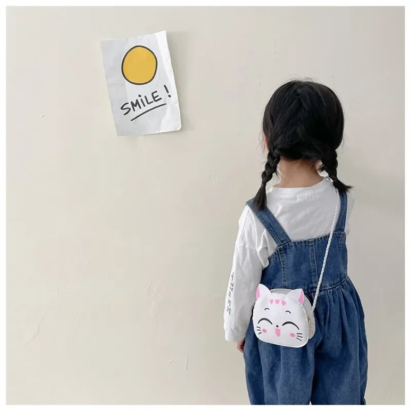 Tas selempang kartun anak laki-laki perempuan, tas jinjing Mini koin modis anak-anak kucing lucu