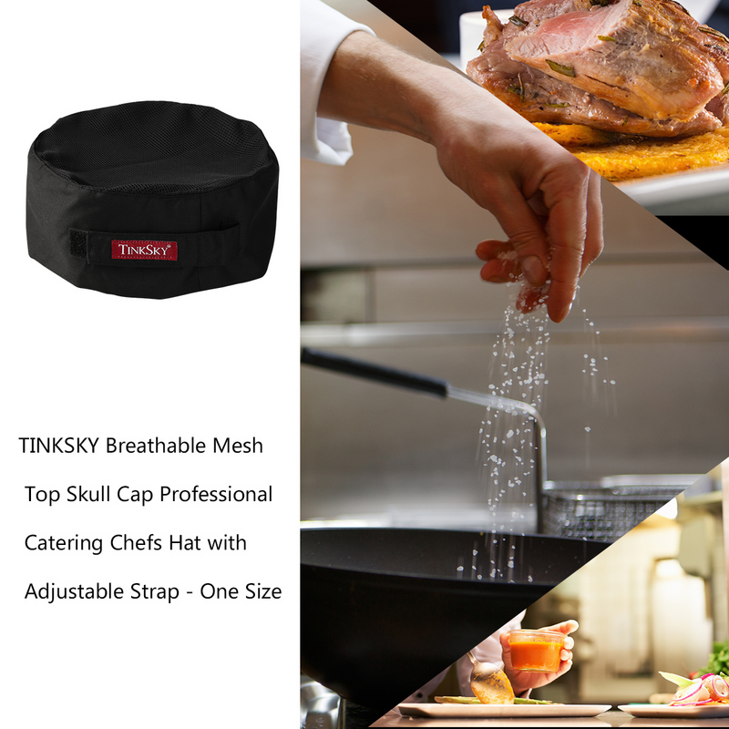 Oddychająca siatkowy Top czapka z czaszkami gotowania regulowana czapka szefa kuchni męska kuchnia piekarz elastyczna czapka Catering Cap czapka robocza