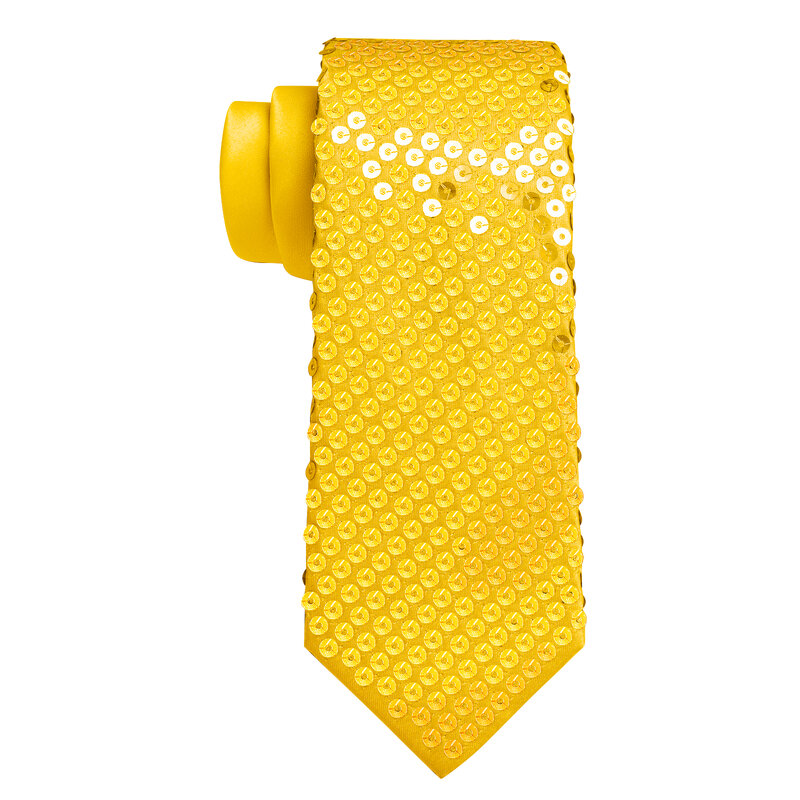 Elegant Gold Shiny Sequins Tie with Pocket Square Mens Women Stage Performance Prom Accessories Necktie Gift for Men DiBanGu