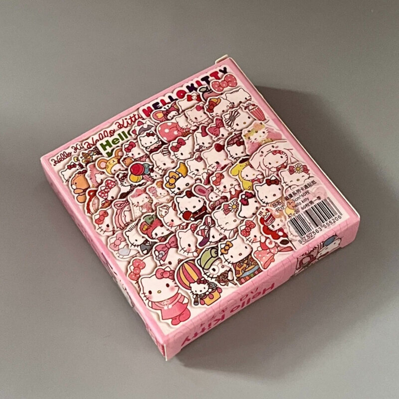 60Pcs/Box Anime Stickers Kawaii Sanrio Hello Kitty Kuromi Cinnamoroll Pochacco Stickers DIY Stationery Cute Cartoon Sticker Gift