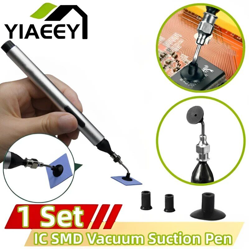 IC SMD Vacuum Suction Pen Remover Sucker Pump IC SMD Tweezer Pick Up Tool Solder Desoldering with 3 Suction Header Dropship