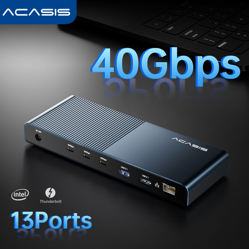 Acasis-Docking Station Thunderbolt 4, HUB USB C, 40Gbps, 8K, 4K, 60HZ, 2 usuários, carregamento PD60W, RJ45 para Macbook Pro