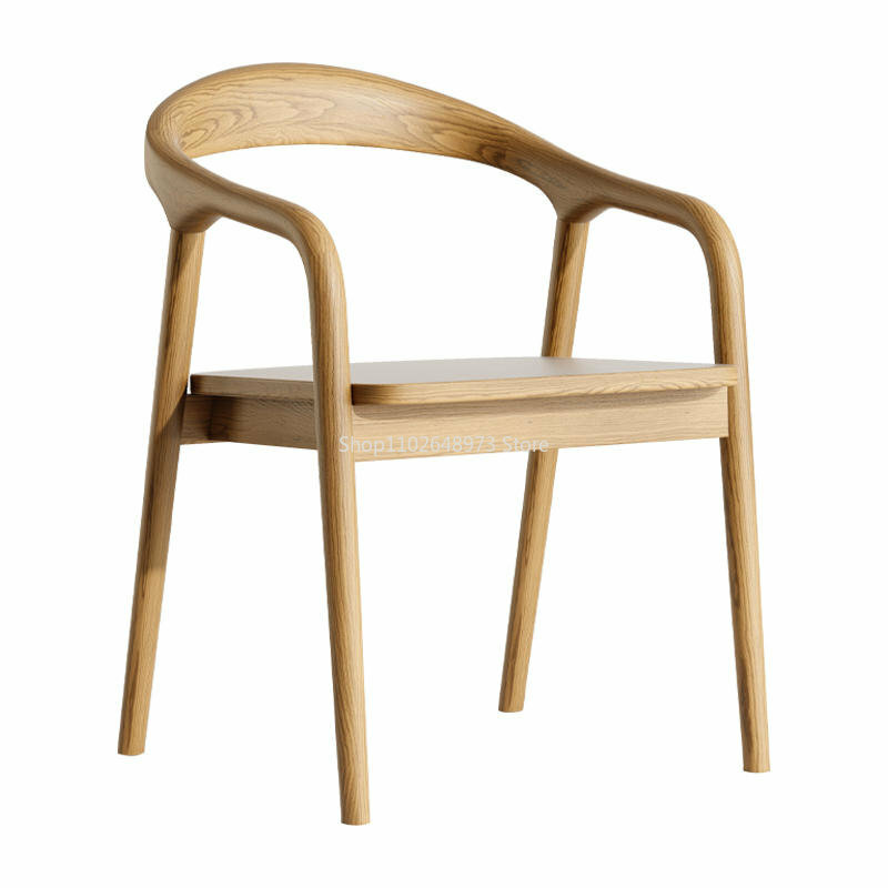 Kursi makan Nordic Modern, lengan kulit ergonomis kursi makan kayu desainer furnitur rumah Silla De Comedor mewah