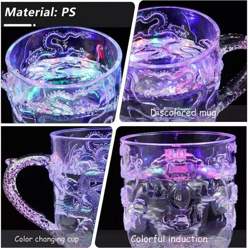 1pcs Color-Changing Luminous LED Dragon Cup Water Activated Lights Beer Coffee Milk Tea Wine Whisky Bar Mug Travel Creative Gift