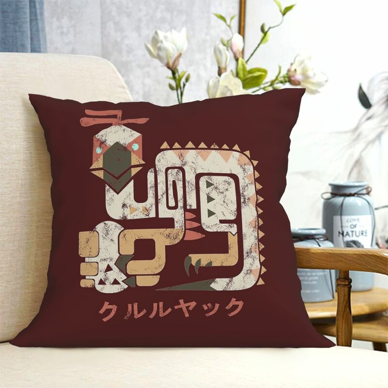 Monster Hunter World kulu-ya-ku Kanji funda de cojín decorativa, funda de almohada para dormitorio, Impresión de doble cara