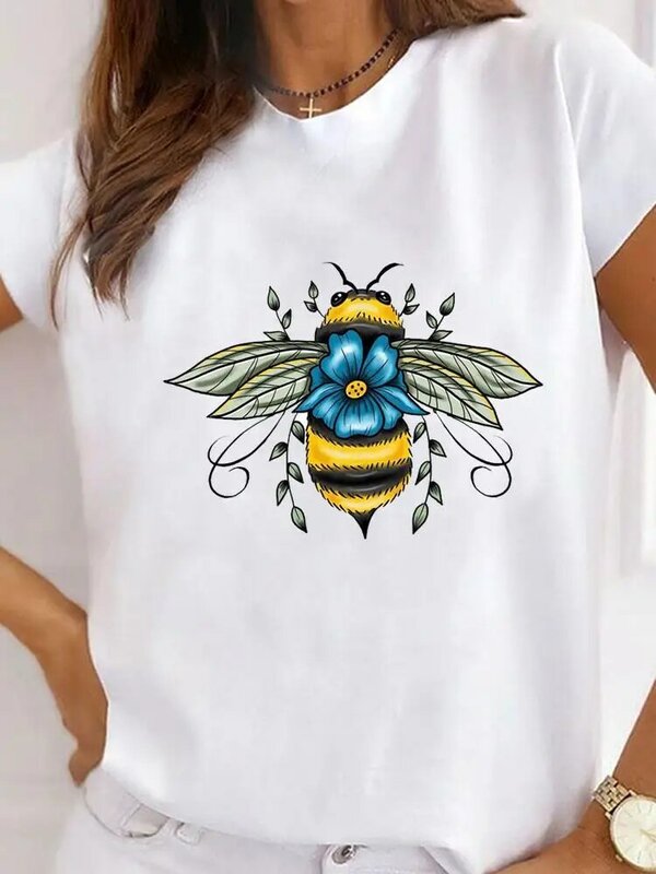 Kobiety ubrania pszczoła Trend piękny styl odzież druku T Shirt z krótkim rękawem letni Top Tee odzież Basic graficzny T-shirt