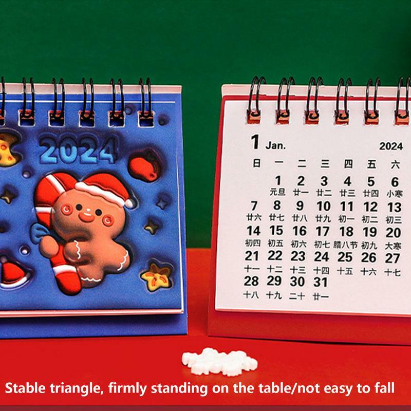 Portátil durável Desktop Calendar, papel grosso, ano de Natal, calendários mensais, fácil de ler, 2024, 2023-2024