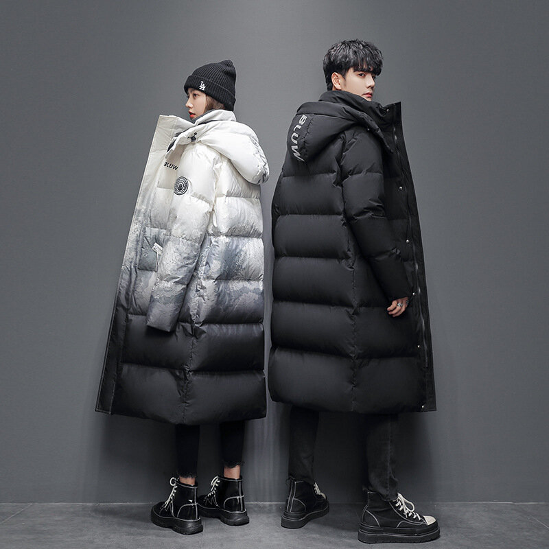 Veste mi-longue en duvet dégradé pour homme, manteau épais à la mode, nouvelle collection hiver 2021