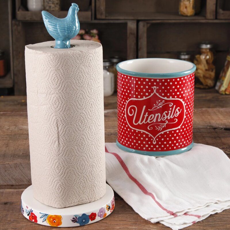 Flea Market Paper Towel Holder and Utensil Crock, Turquoise