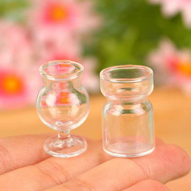 Taza de cristal en miniatura para casa de muñecas, vaso de champán, jugo, leche, té, batido, jarra de vidrio, modelo de decoración para el hogar, juguete 1:12