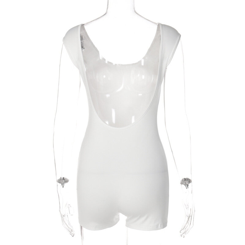 BKLD Pakaian Liburan untuk Wanita 2022 Mode Musim Panas Baru Ramping U-neck Seksi Backless Celana Pendek Jumpsuit Warna Solid Baju Monyet Putih
