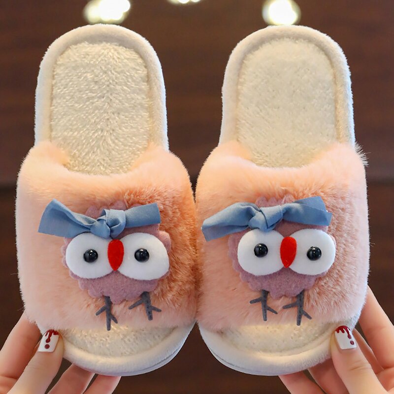 Kawaii Kids Peep Toe Slippers Girl Cute Indoor Shoes Open Toes Home Slippers Casual Lolita Flat Non-slip Japanese Style Pantufla
