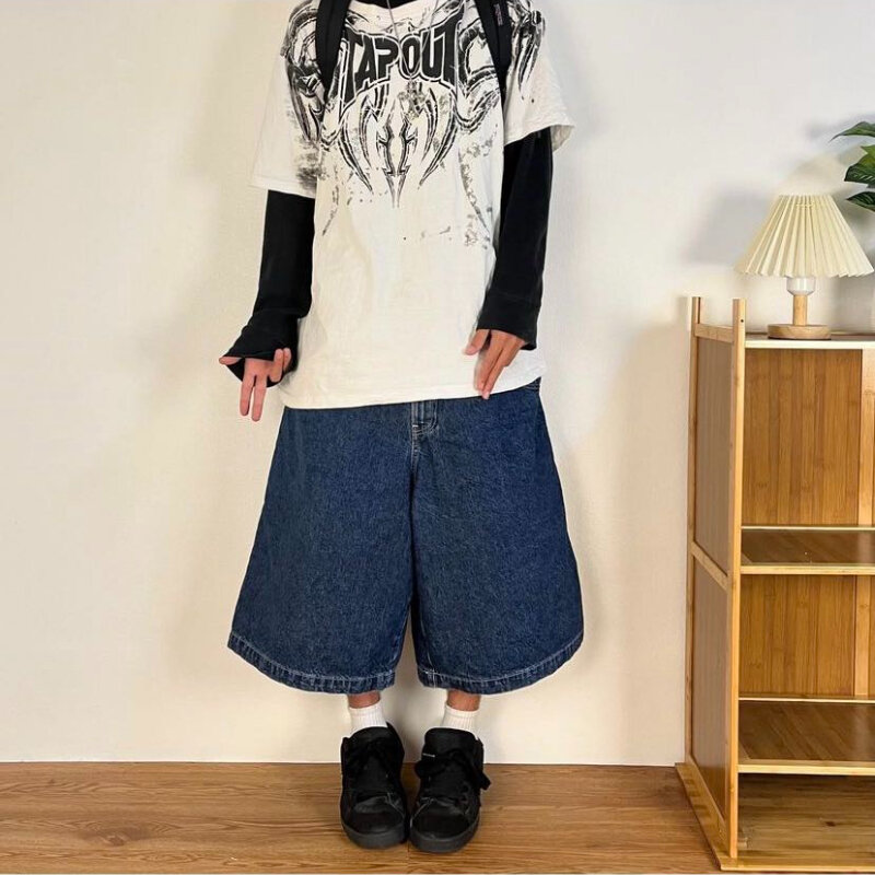 Calções jeans soltos para homens e mulheres, Harajuku, bolso, casual, hip-hop, gótico, street style, novo, verão, Y2k-Top1