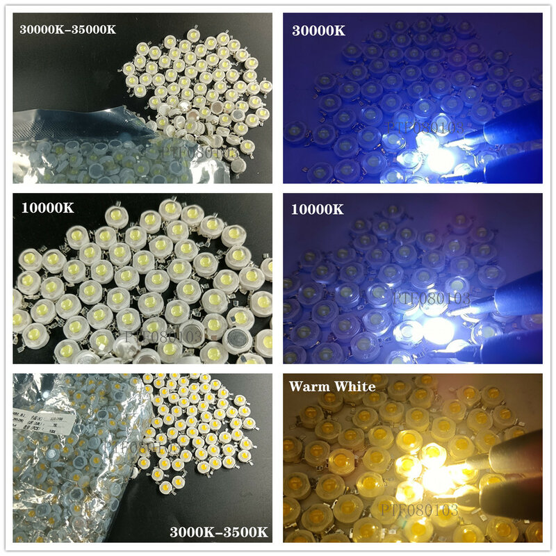 50 pces led 3w alta potência chip contas de luz diodo branco neutro quente frio 10000k ciano gelo azul para lâmpada downlight holofotes