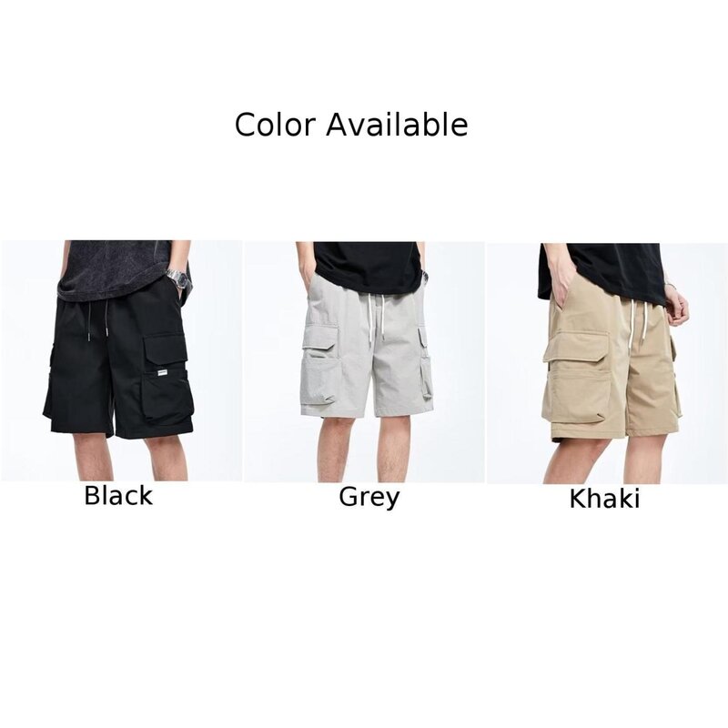 Shorts de carga respirável confortável para homens, shorts soltos, cordão, hip hop, moda diária, feriado, tamanho grande