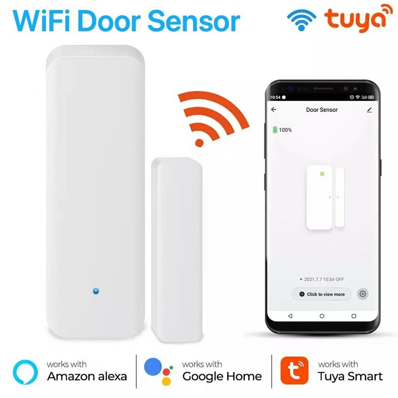 Tuya เครื่องตรวจจับแม่เหล็กประตูหน้าต่าง WiFi TY005, เครื่องตรวจจับแม่เหล็กที่เปิดปิดการป้องกันความปลอดภัยในบ้าน Smart Life App Door อัจฉริยะ