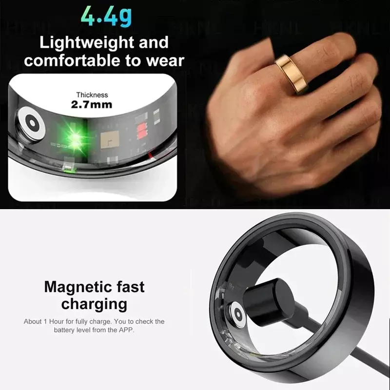 Smart Ring Men Military Stainless Steel Shell Health Heart Rate Sleep Monitor Smart Ring IP68 Waterproof Sports Mode Finger Ring