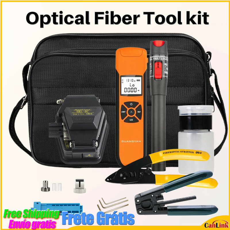 FTTH Fibra Óptica Tool Kit com-70 ~ + 10dBm, G1010 Medidor de Potência Óptica, 10MW Visual Fault Locator, Cutelo, FC-6S, SKL-6C