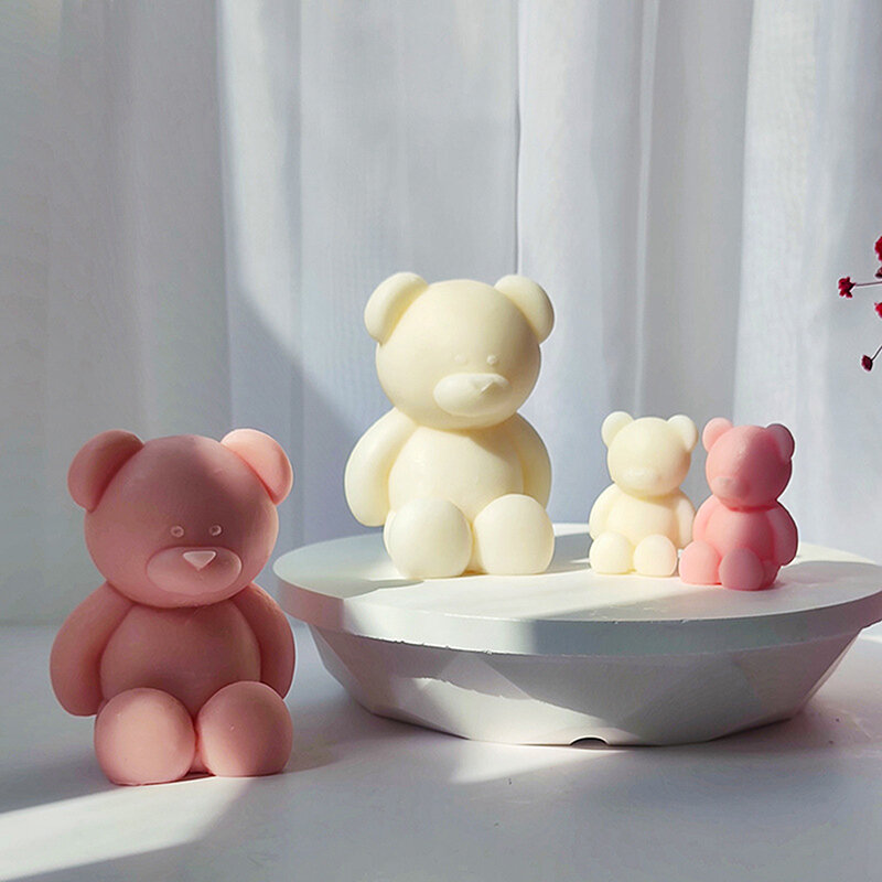 Sitting Position Toy Bear Silicone Candle Molds for Handmade Scented Candle Plaster Cute Bear Injection Mould Home Decor