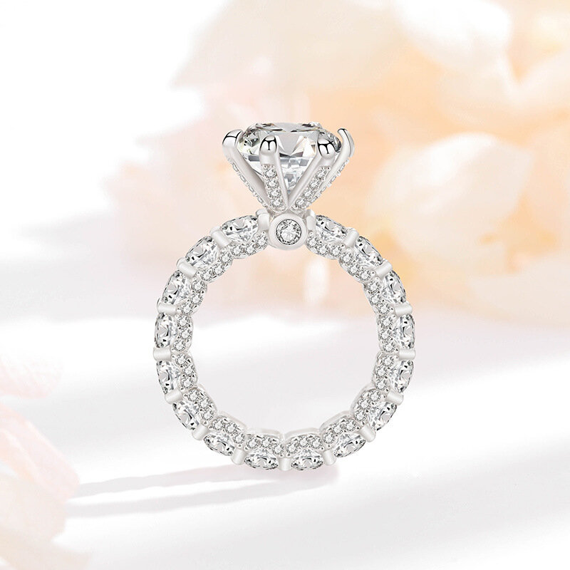 Four-carat six-prong Moissanite ring for women s925 sterling silver full of zircon premium sense engagement ring