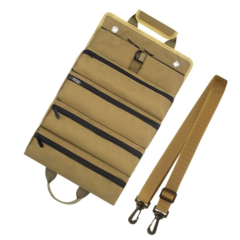 Bolsa enrollable portátil para herramientas coche, bolsa almacenamiento con 4 bolsillos con cremallera, organizador