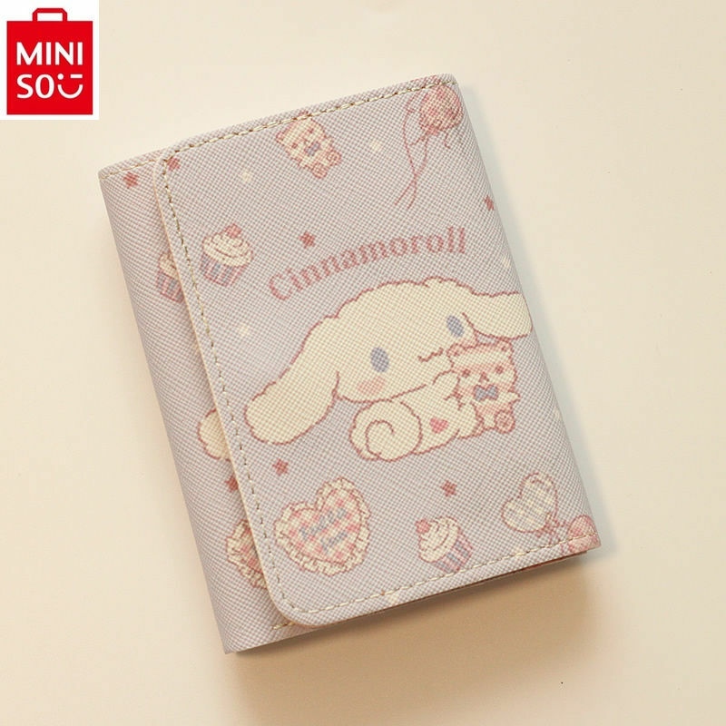Miniso-Sanrio desenhos animados empilhados porta-moedas, carteira curta, carteira Cinnamoroll desenhos animados