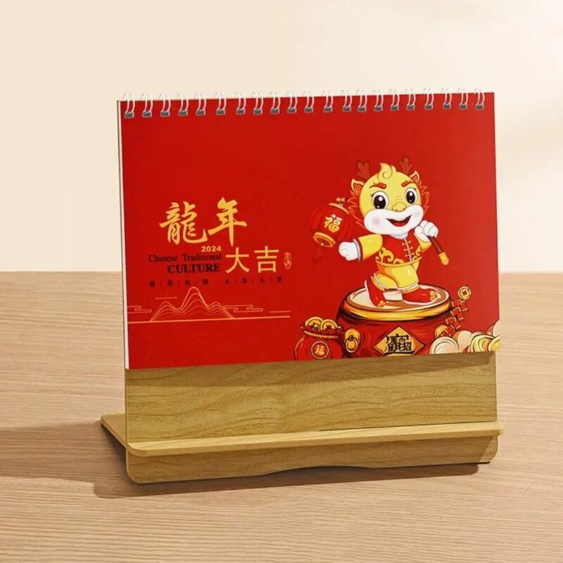 Papier Handwerk Drachen Jahr Kalender mit Datum hand gefertigten 2024 Schreibtisch Kalender Holz basis Holz halter Kalender Büro